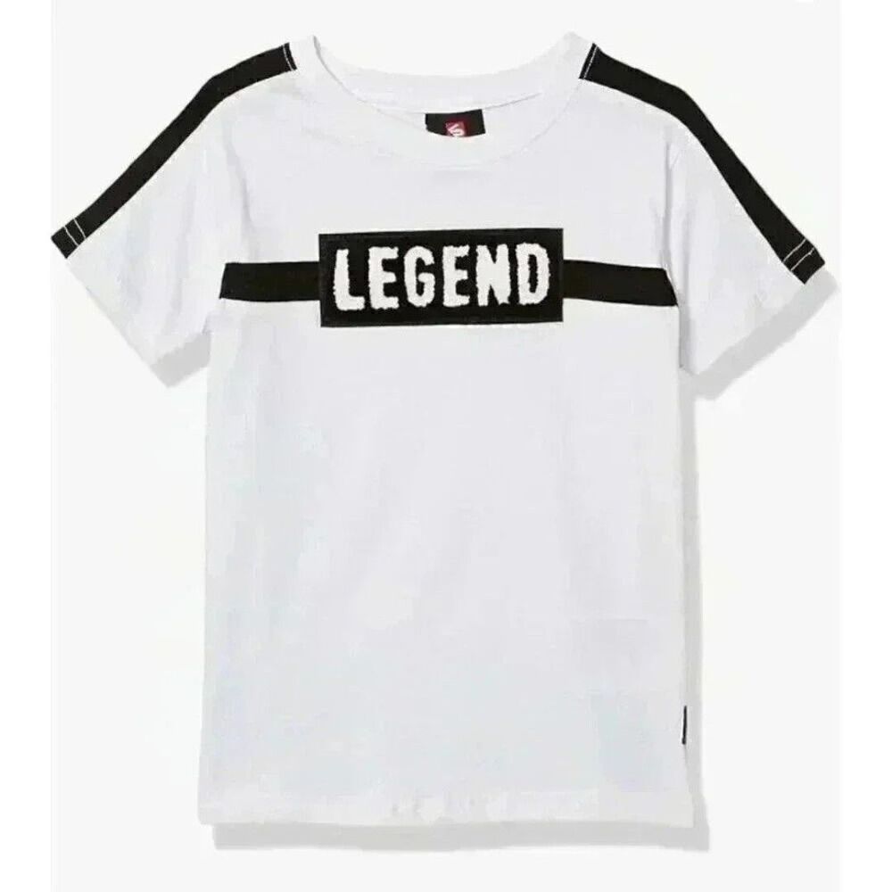 Southpole - Kids Boys' Little Short Sleeve Chenille Tee, White Legend, X-Large